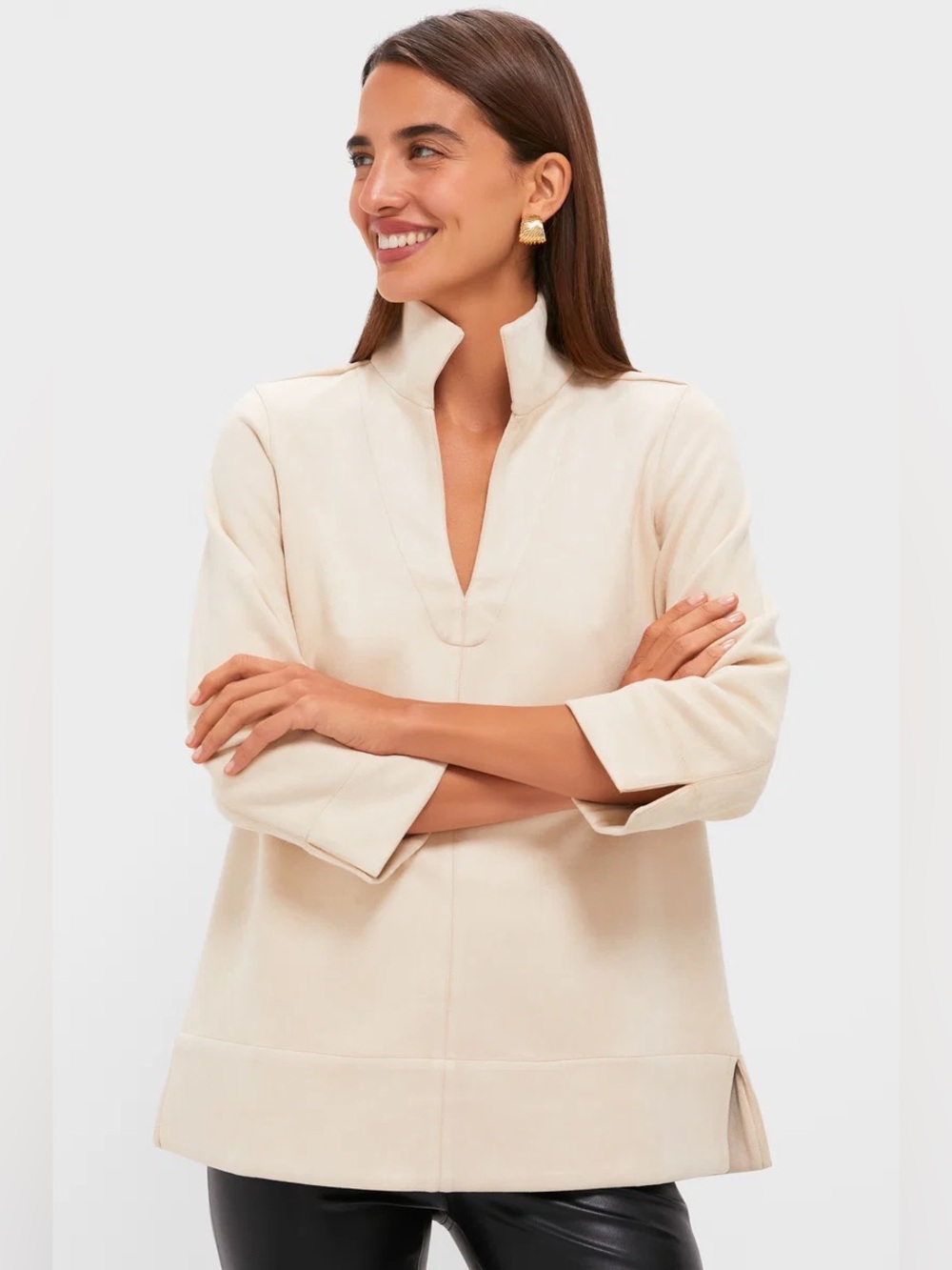 TUCKERNUCK Bone Suede Margot Stand Collar Blouse